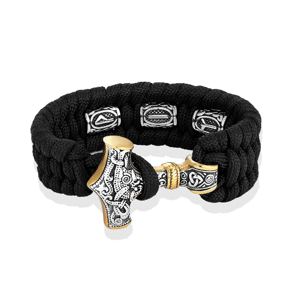 Thor's Hammer Bracelet with Runes