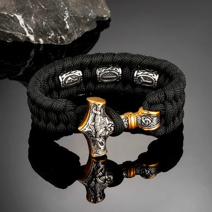 Thor's Hammer Bracelet with Runes