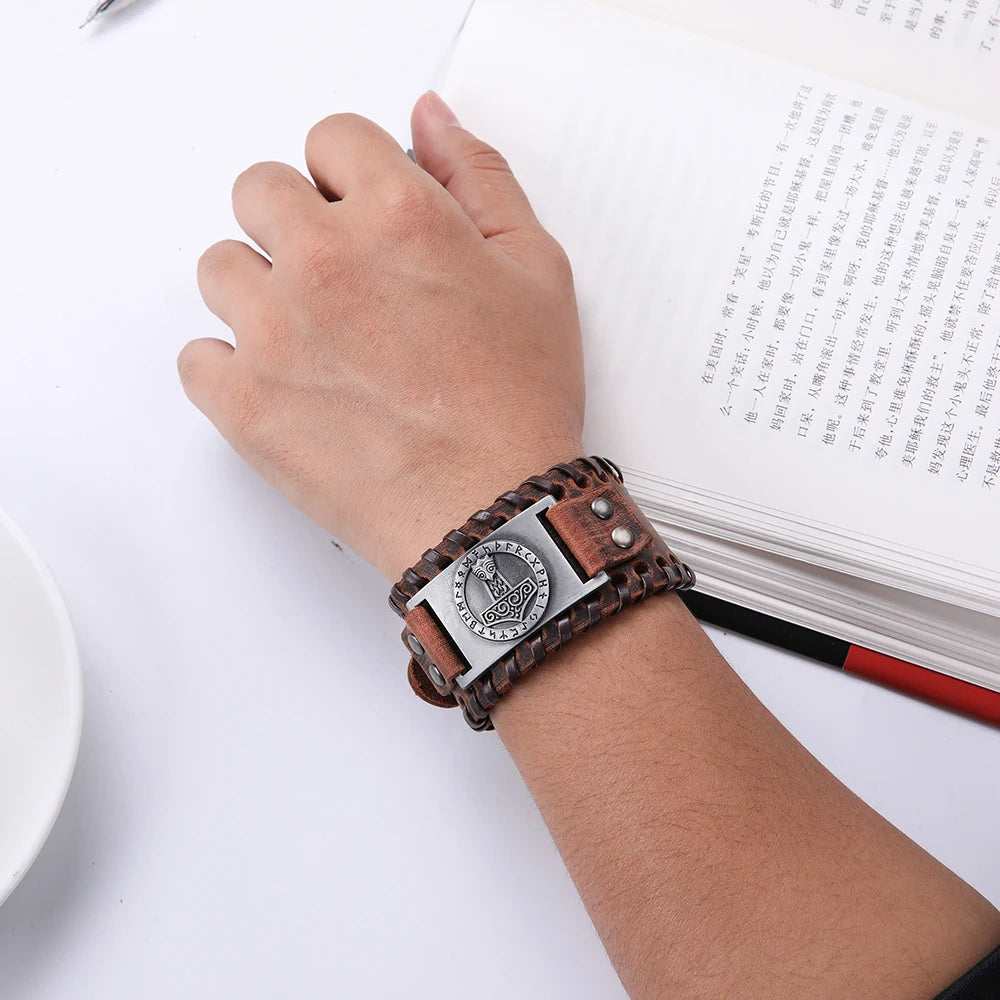 Handmade Thor's Hammer Leather Arm Cuff Bracelet