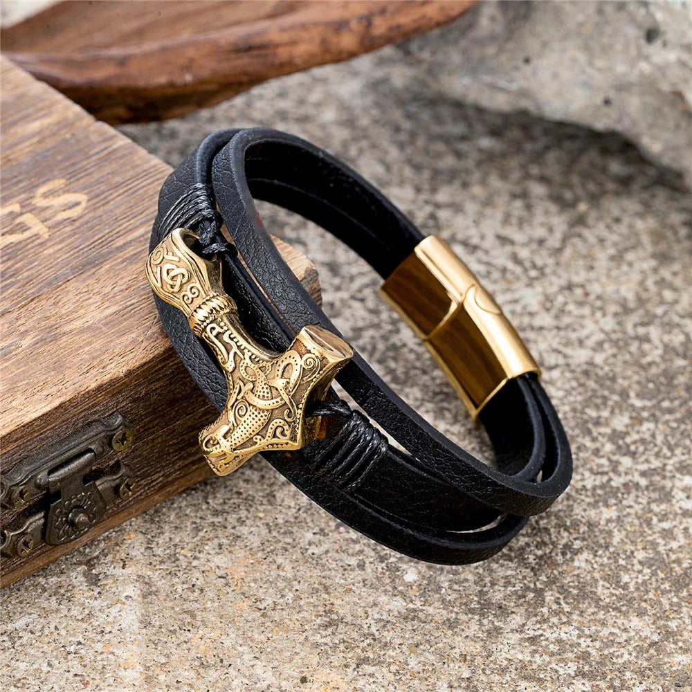 Thor's Hammer Leather Bracelet