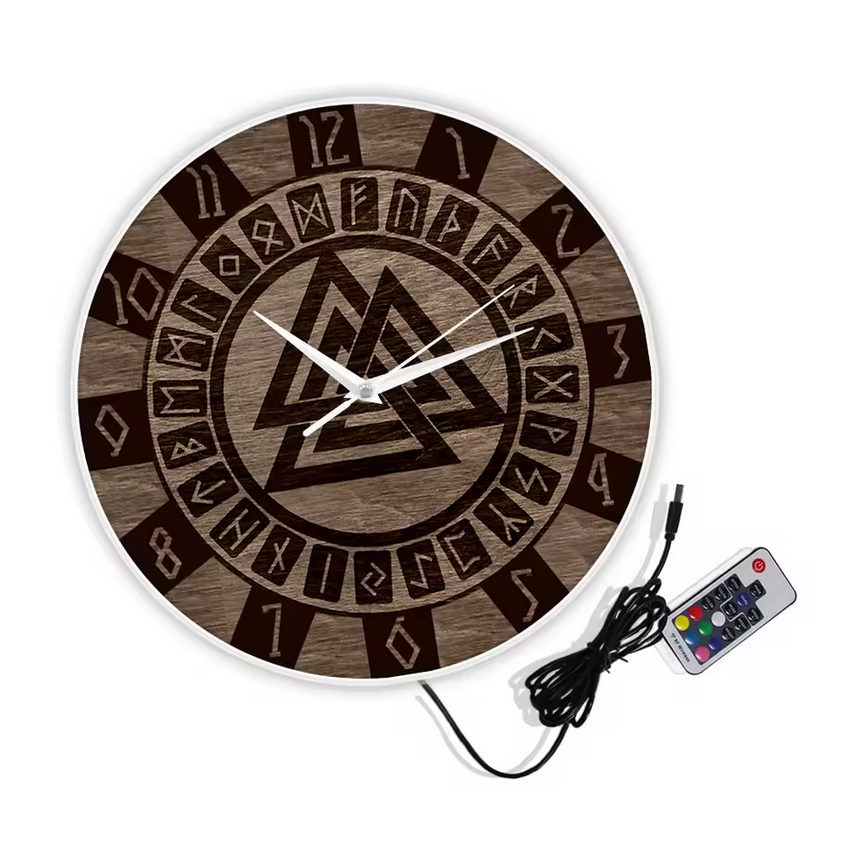 Valknut With Runes Wall Clock