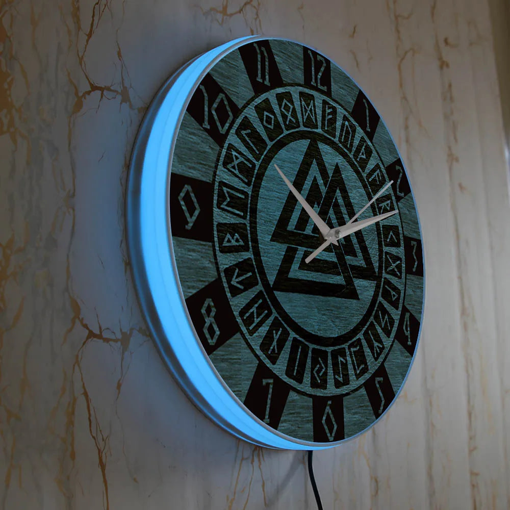 Valknut With Runes Wall Clock