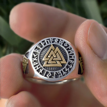 Valknut With Runes Ring