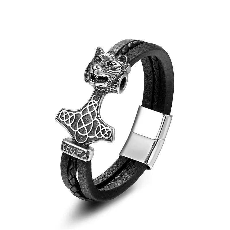 Thor's Hammer Leather Bracelet