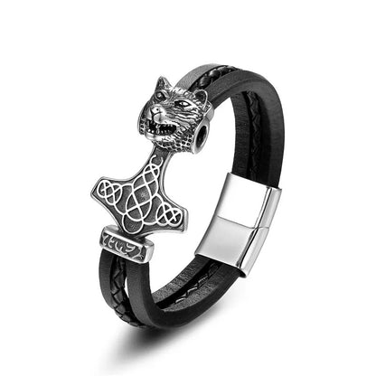 Thor's Hammer Leather Bracelet