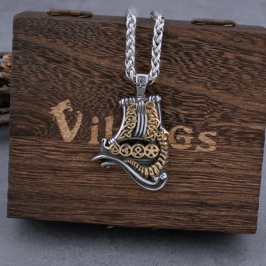 Viking Ship Necklace + Wooden Box
