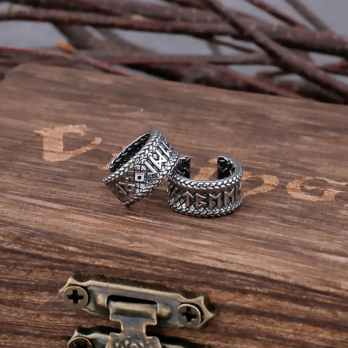 Viking Runes Earrings With Wooden Box