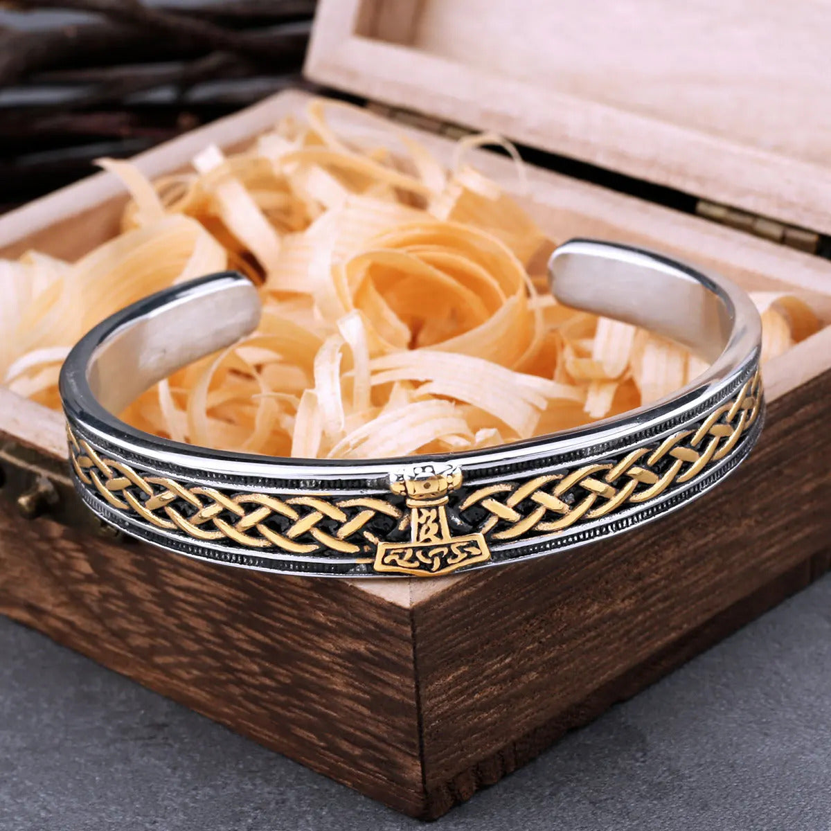 Thor's Hammer Bangle With Wooden Box
