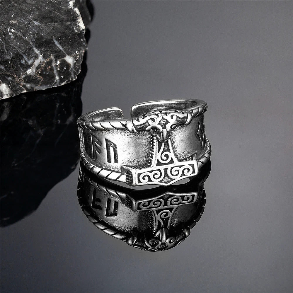 Mjölnir Ring With Runes