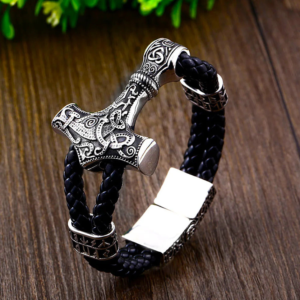 Thor's Hammer With Viking Runes Bracelet