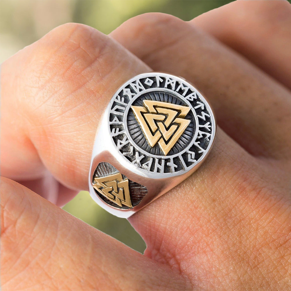 Valknut With Runes Ring