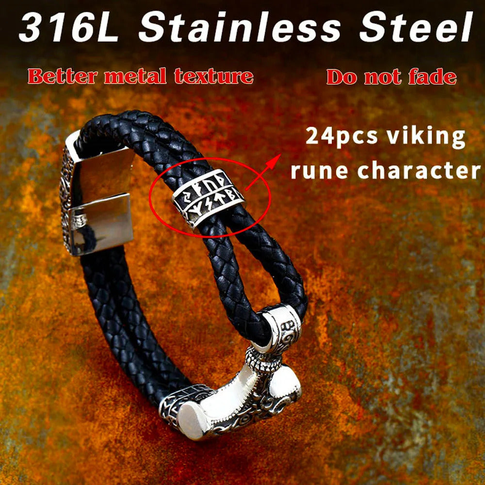 Thor's Hammer With Viking Runes Bracelet