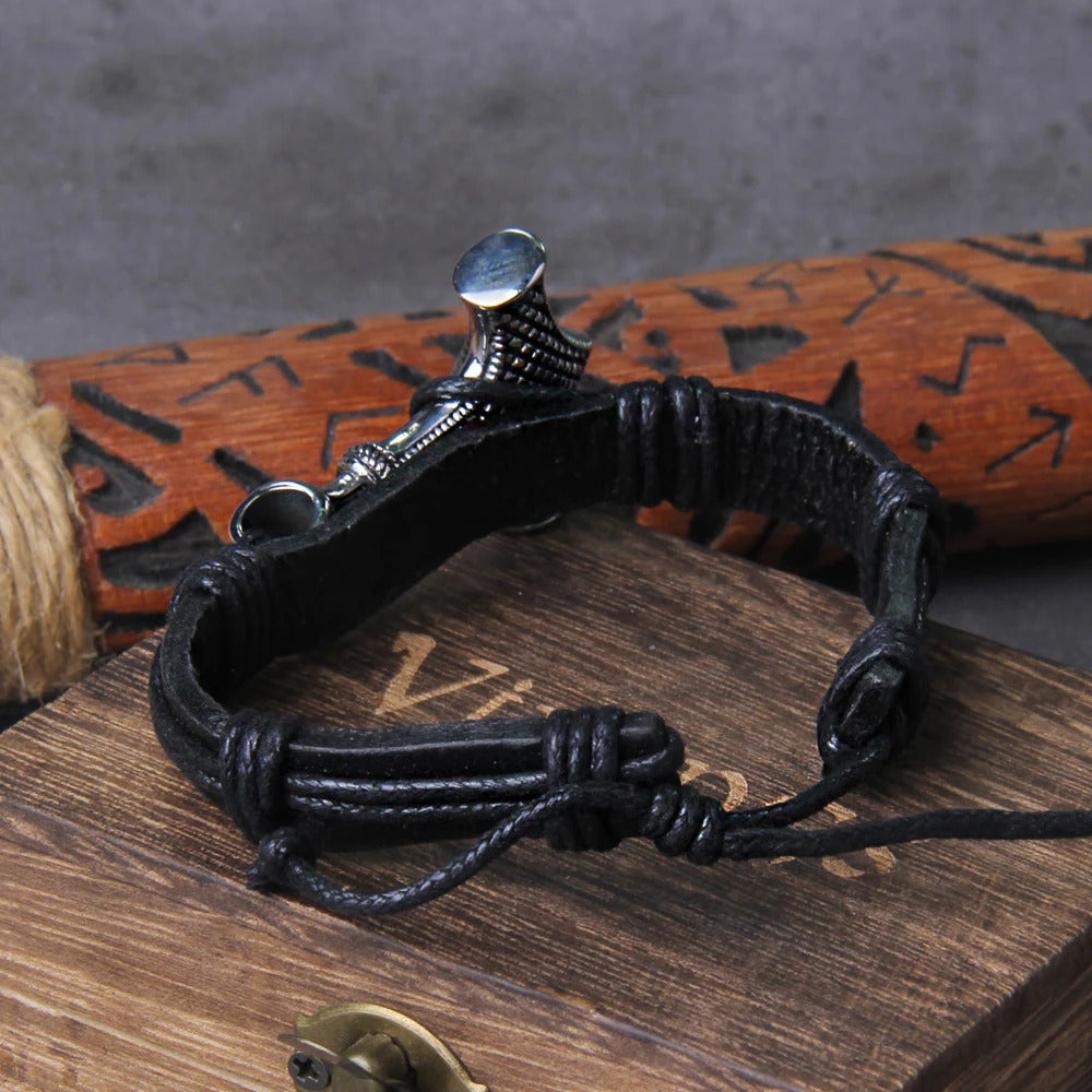 Thor's Hammer Mjölnir Leather Bracelet