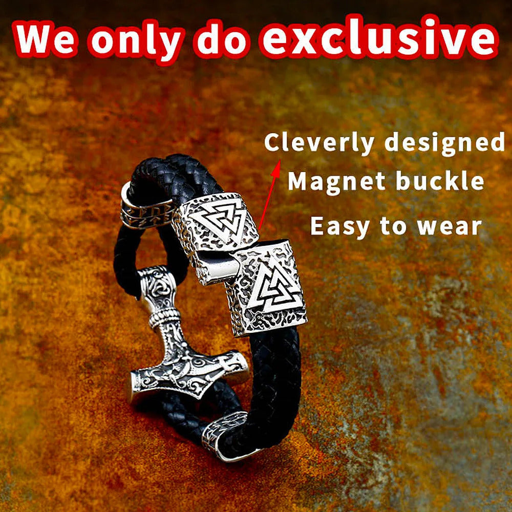 Thor's Hammer With Viking Runes Bracelet
