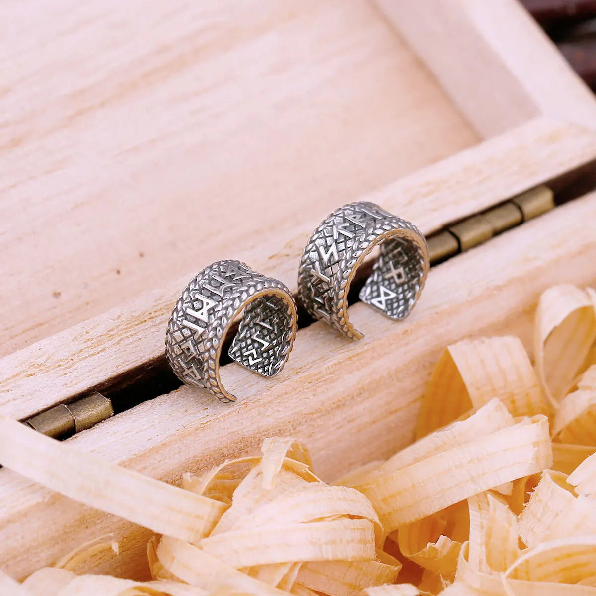 Viking Runes Earrings With Wooden Box