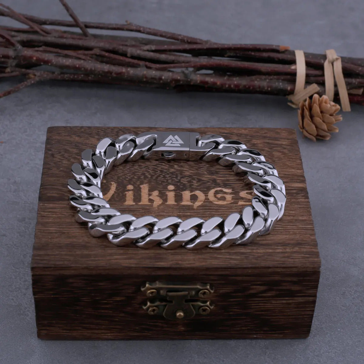 Viking Valknut Bracelet With Wooden Box