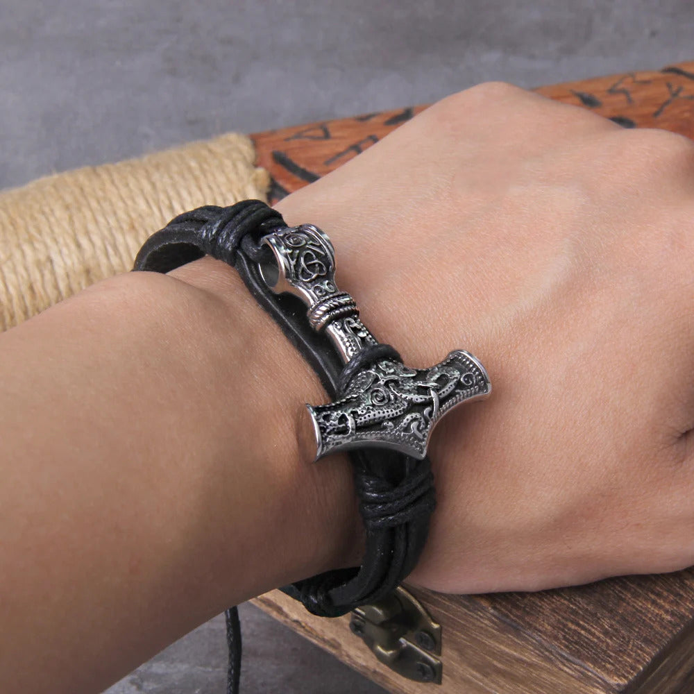 Thor's Hammer Mjölnir Leather Bracelet