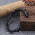 Black Wolf Head Viking Bracelet With Wooden Box