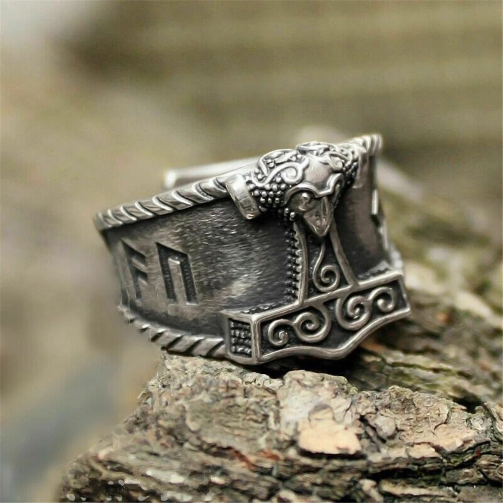 Mjölnir Ring With Runes