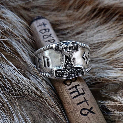 Mjölnir Ring With Runes