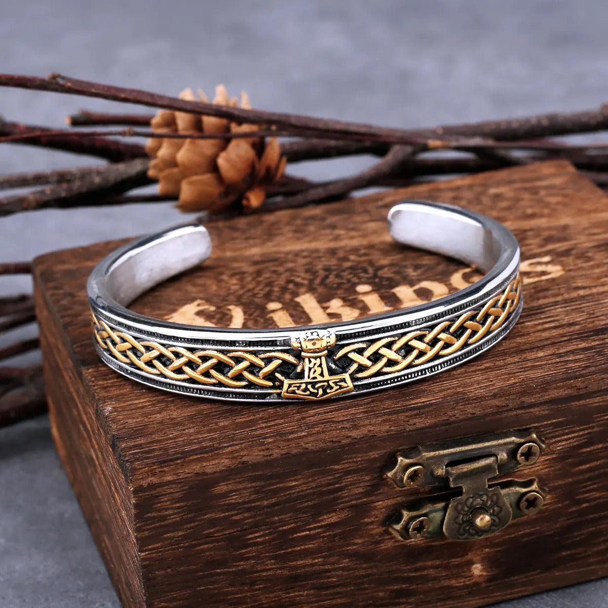 Thor's Hammer Bangle With Wooden Box
