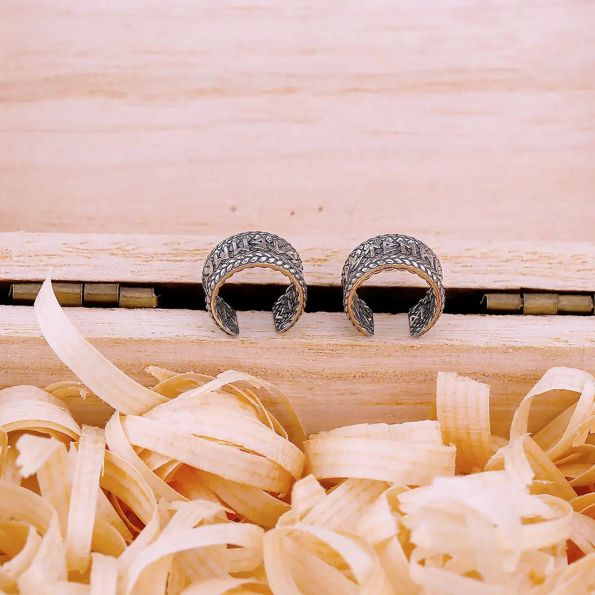 Viking Runes Earrings With Wooden Box
