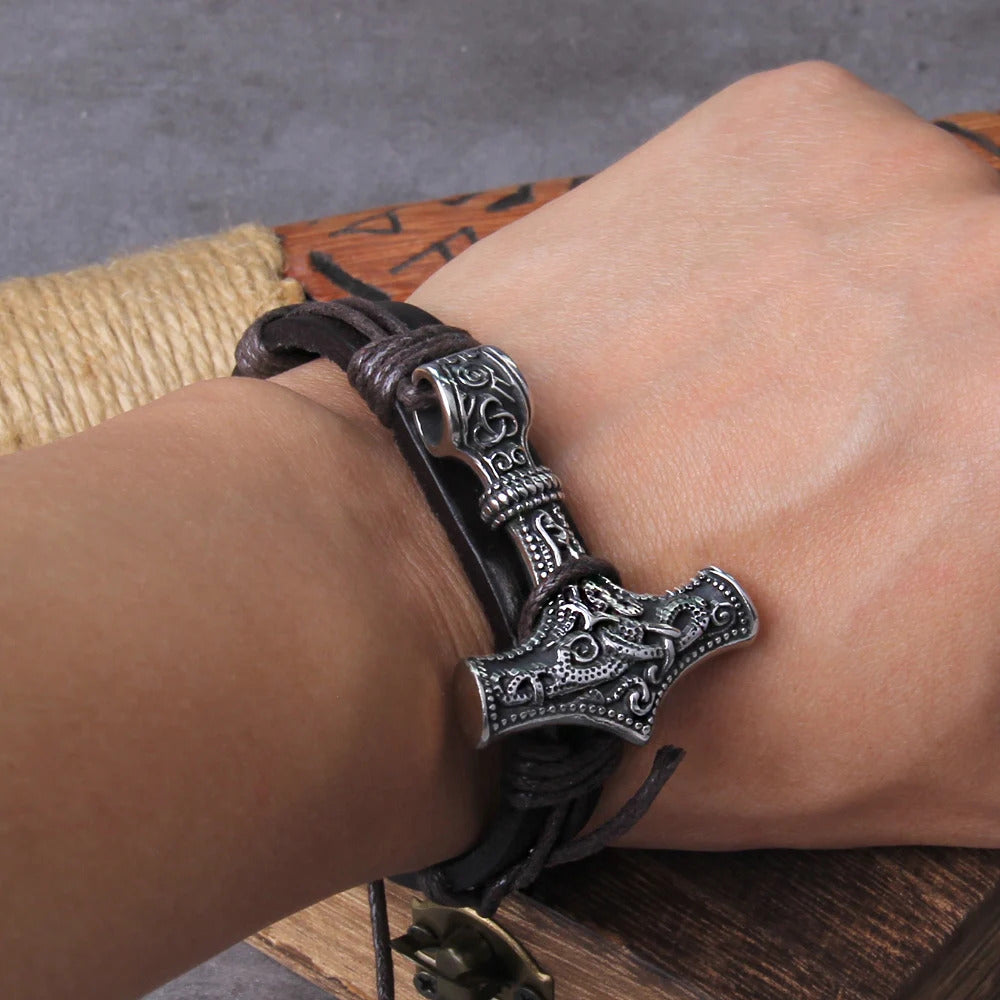 Thor's Hammer Mjölnir Leather Bracelet