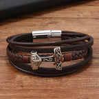 Thor's Hammer Braided Leather Bracelet