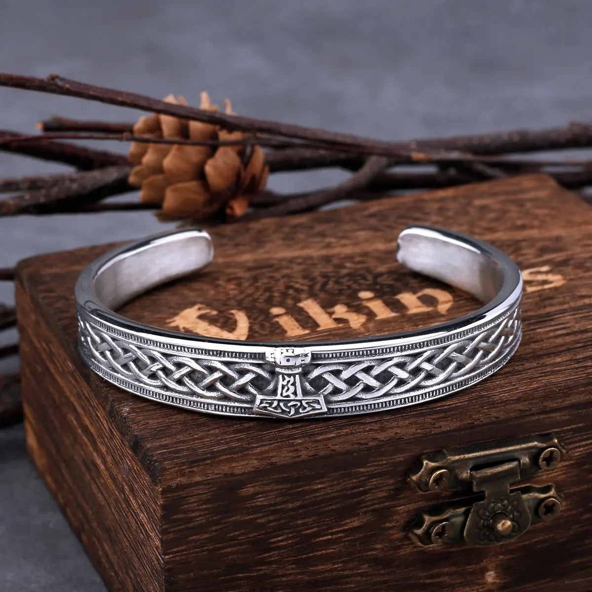 Thor's Hammer Bangle With Wooden Box
