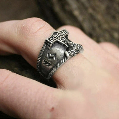 Mjölnir Ring With Runes