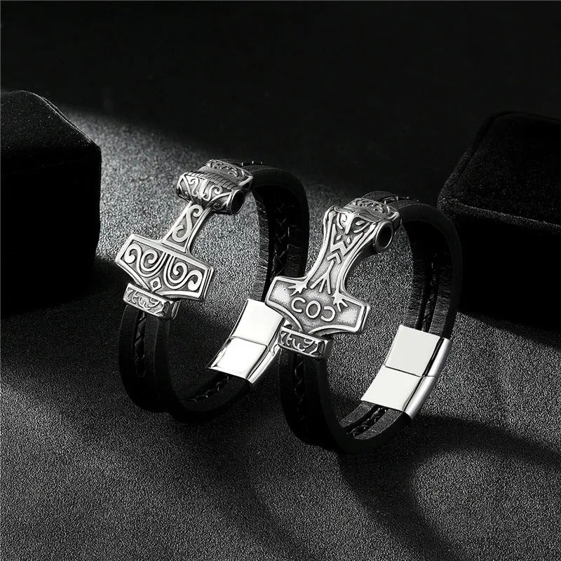 Thor's Hammer Leather Bracelet