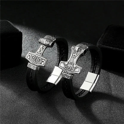 Thor's Hammer Leather Bracelet