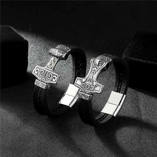 Thor's Hammer Leather Bracelet
