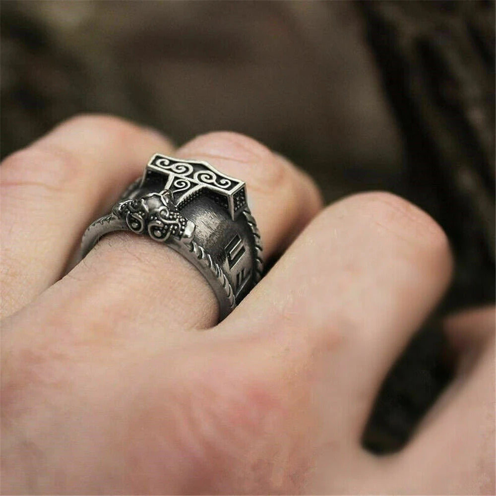 Mjölnir Ring With Runes