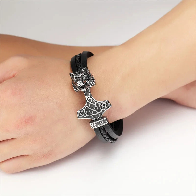 Thor's Hammer Leather Bracelet