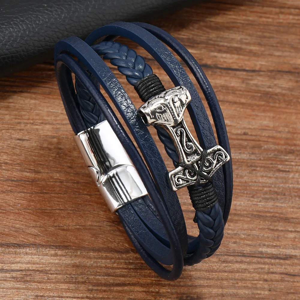 Thor's Hammer Braided Leather Bracelet