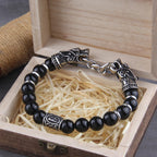 Black Wolf Head Viking Bracelet With Wooden Box