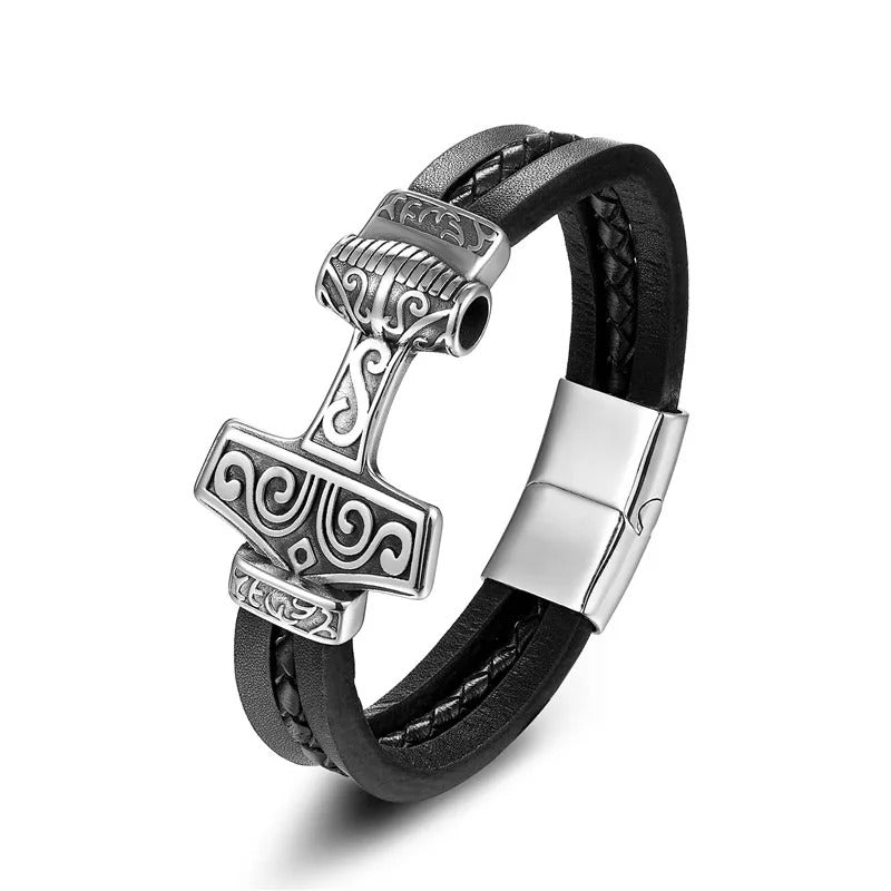 Thor's Hammer Leather Bracelet