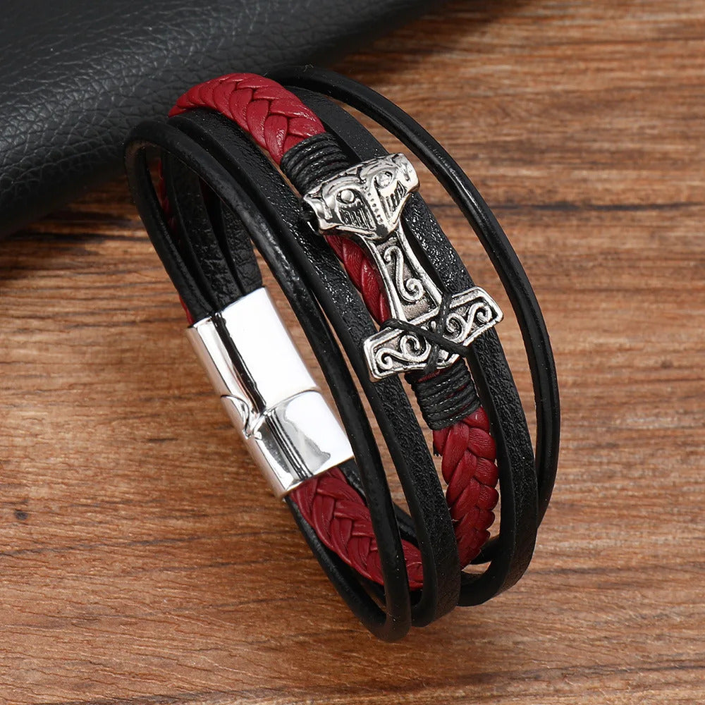 Thor's Hammer Braided Leather Bracelet