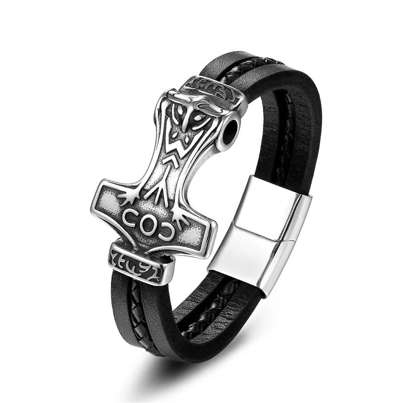 Thor's Hammer Leather Bracelet
