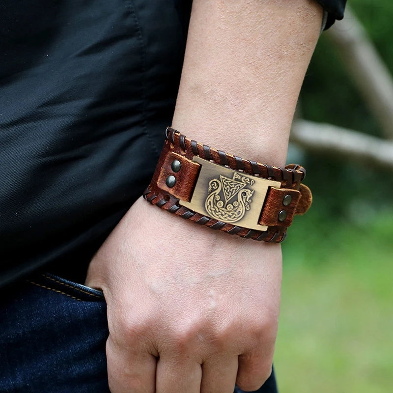 Handmade Viking Ship Leather Arm Cuff Bracelet