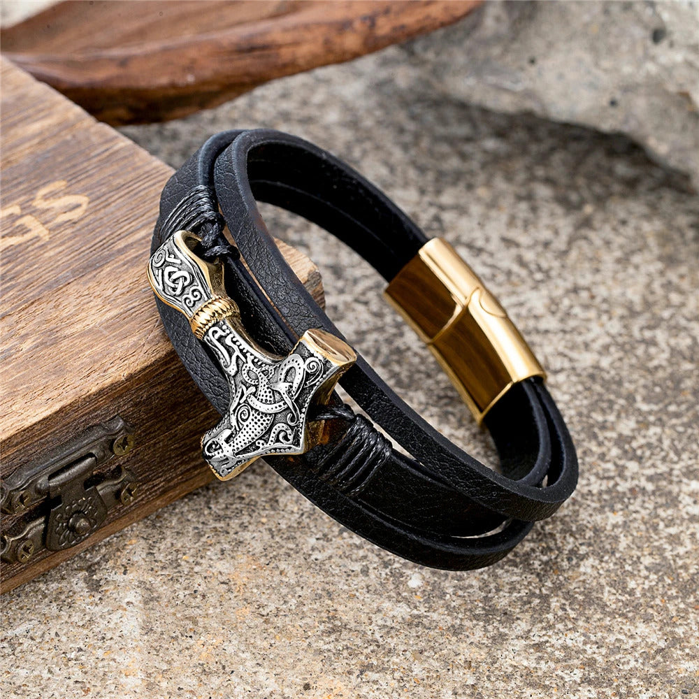 Thor's Hammer Leather Bracelet