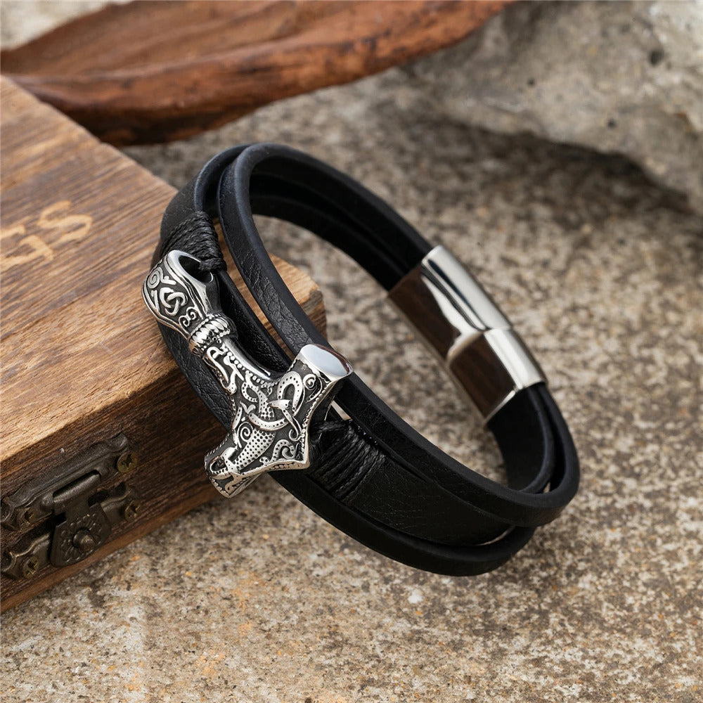 Thor's Hammer Leather Bracelet