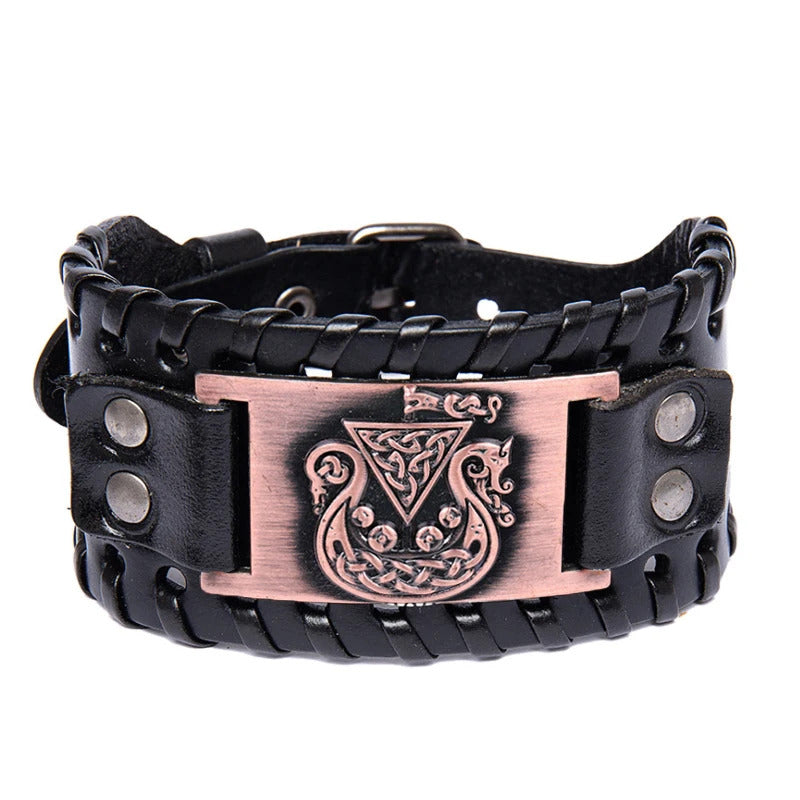 Handmade Viking Ship Leather Arm Cuff Bracelet