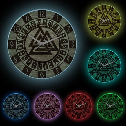 Valknut With Runes Wall Clock