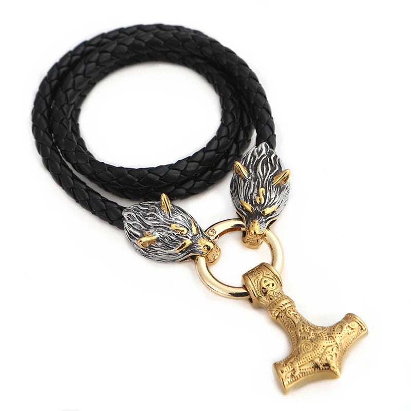 Viking Wolf Head With Mjölnir Chain