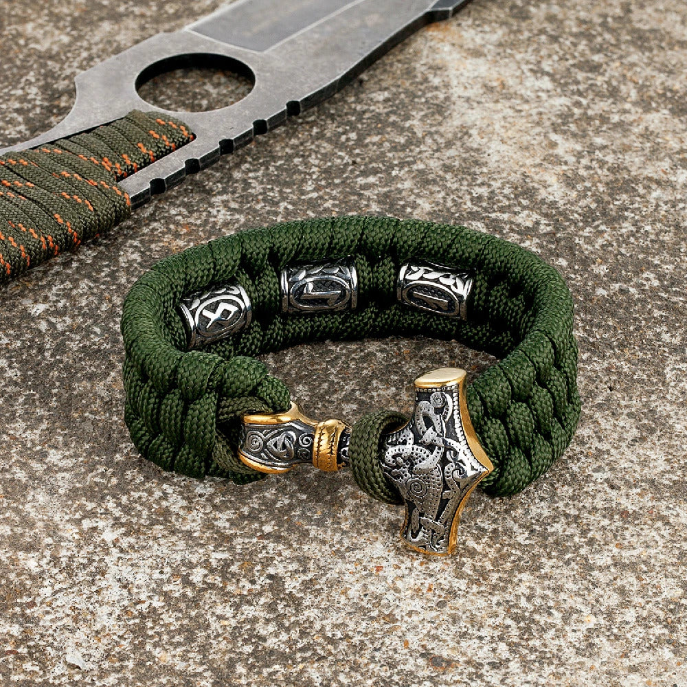 Thor's Hammer Bracelet with Runes