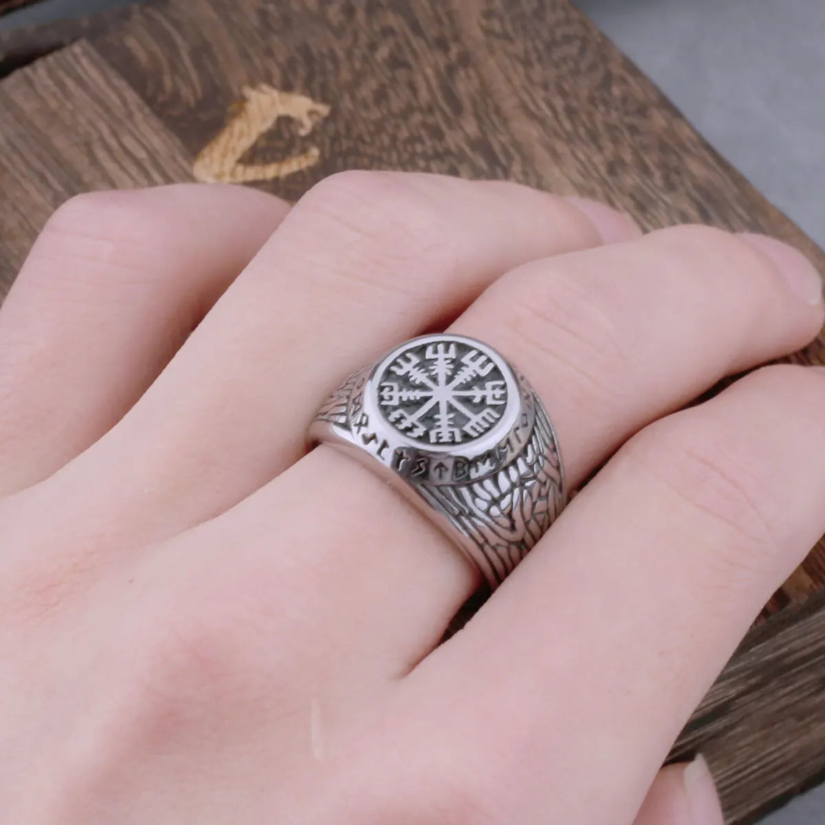 Vikings Vegvisir Ring With Runes