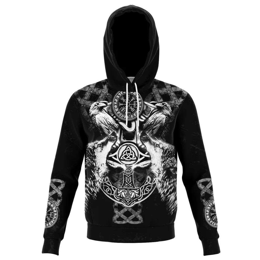 Viking Hoodie With Wolves And Ravens