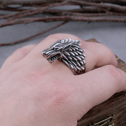 Viking Wolf Head Ring With Wooden Box